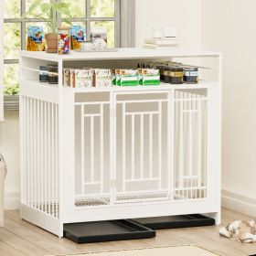43.3 inch Dog Cage Furniture for Large Dogs,Wooden Dog Crate with Divider,Double Door Dog Kennel with Storage Shelf