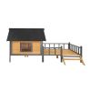 Unique All-Around Iron Frame,Outdoor Large Wooden Cabin House Style Wooden Dog Kennel with Porch