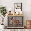 Furniture Style Dog Crate Side Table on Wheels with Double Doors and Lift Top. Grey, 43.7'' W x 30'' D x 31.1'' H.