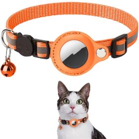 collReflective Collar Waterproof Holder Case For Airtag Air Tag Airtags Protective Cover Cat Dog Kitten Puppy Nylon Collar (Color: orange)