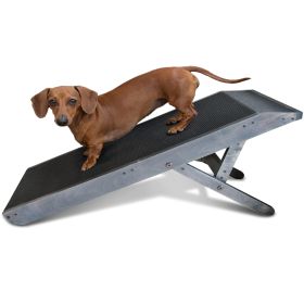 Adjustable Dog Ramp For Bed Small Dog & Large Dogs - 24 H Folding Dachshund Ramp Hardwood Pet Ramp For Couch With Platform Top   Anti-Slip Surf (Color: Grey)