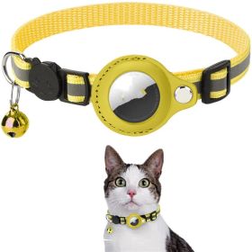 collReflective Collar Waterproof Holder Case For Airtag Air Tag Airtags Protective Cover Cat Dog Kitten Puppy Nylon Collar (Color: Yellow)