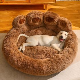 Warm Medium Large Dog Corgi Golden Retriever Bed Fleece-lined Sofa Mattress (Option: Dark Coffee Color-L Diameter 60cm)