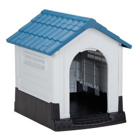 33 inch Large Plastic Dog House, Indoor Outdoor Doghouse Pet House with Air Vents and Elevated Floor, Insulated Water Resistant Puppy Shelter Kennel (Color: As Picture)