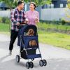 Simple Design Foldable 4-Wheel Pet Stroller With Storage Basket