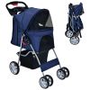 Simple Design Foldable 4-Wheel Pet Stroller With Storage Basket