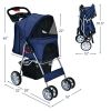 Simple Design Foldable 4-Wheel Pet Stroller With Storage Basket
