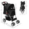 Simple Design Foldable 4-Wheel Pet Stroller With Storage Basket