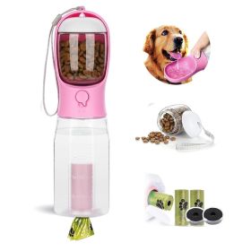 3 in1 Dog Outdoor Water Bottle,Portable Water Dispenser with Food Container,Poop Bag��3,Carbon Filter��2,Leak Proof Lock for Cat (Color: pink)