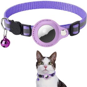 collReflective Collar Waterproof Holder Case For Airtag Air Tag Airtags Protective Cover Cat Dog Kitten Puppy Nylon Collar (Color: purple)